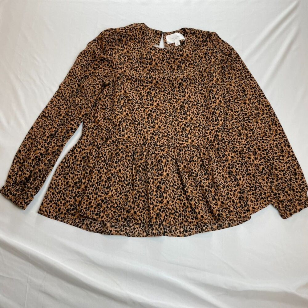 Pomander Place Tuckernuck Carlota Leopard Print Peplum Blouse Size XS